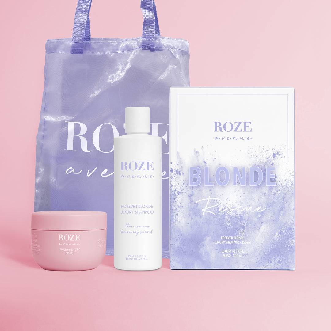 zestaw roze avenue: maska regenerująca, szampon fioletowy i torba roze avenue
